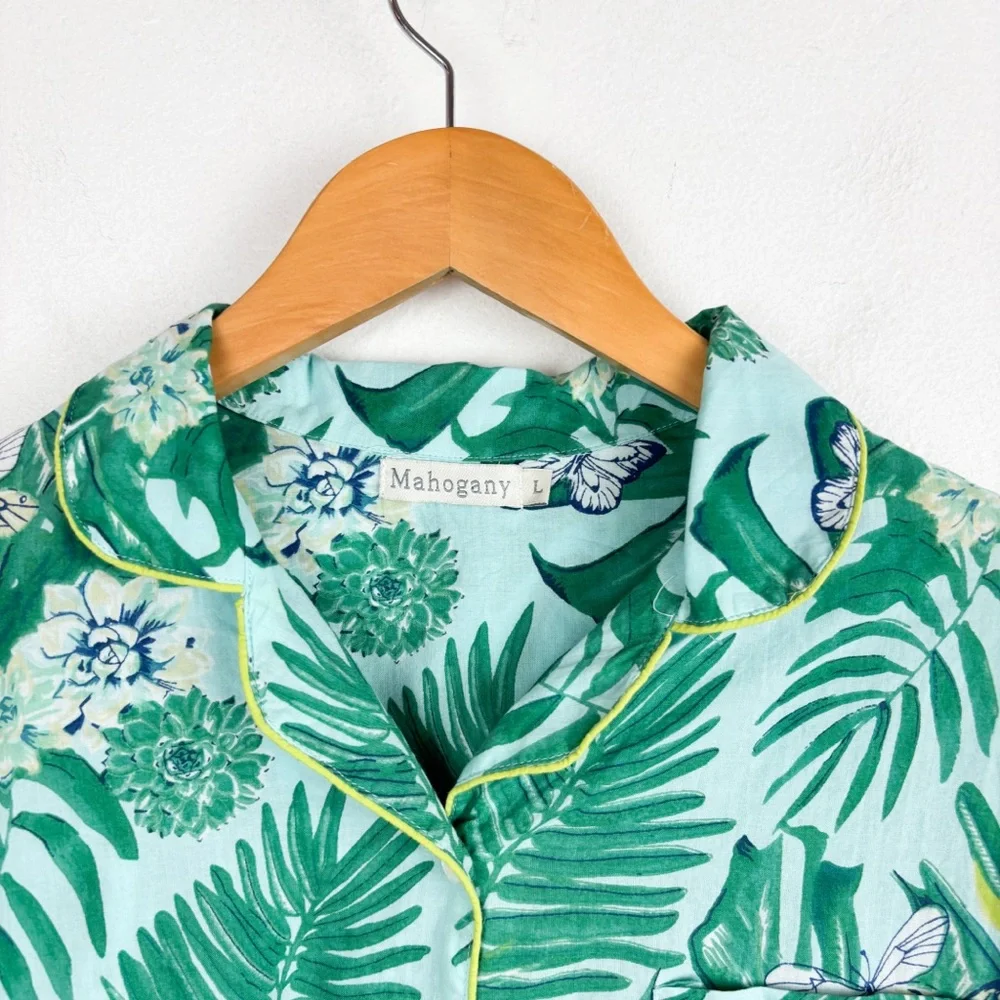 The Mahogany Store Green Leaf Print Cotton Pajama Set - Picture 4 of 10